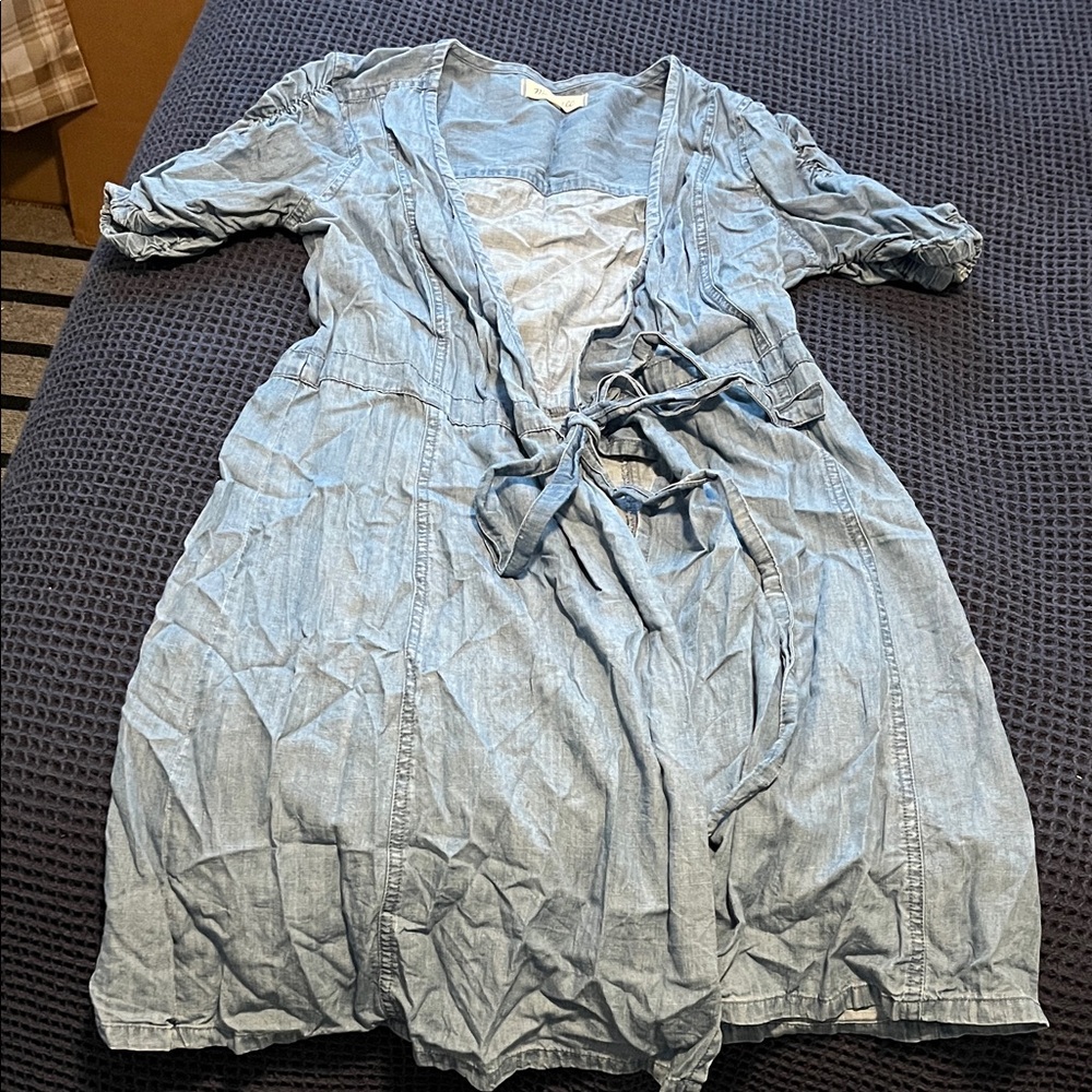 Madewell Denim Wrap Dress with Shirred Quarter Sleeves